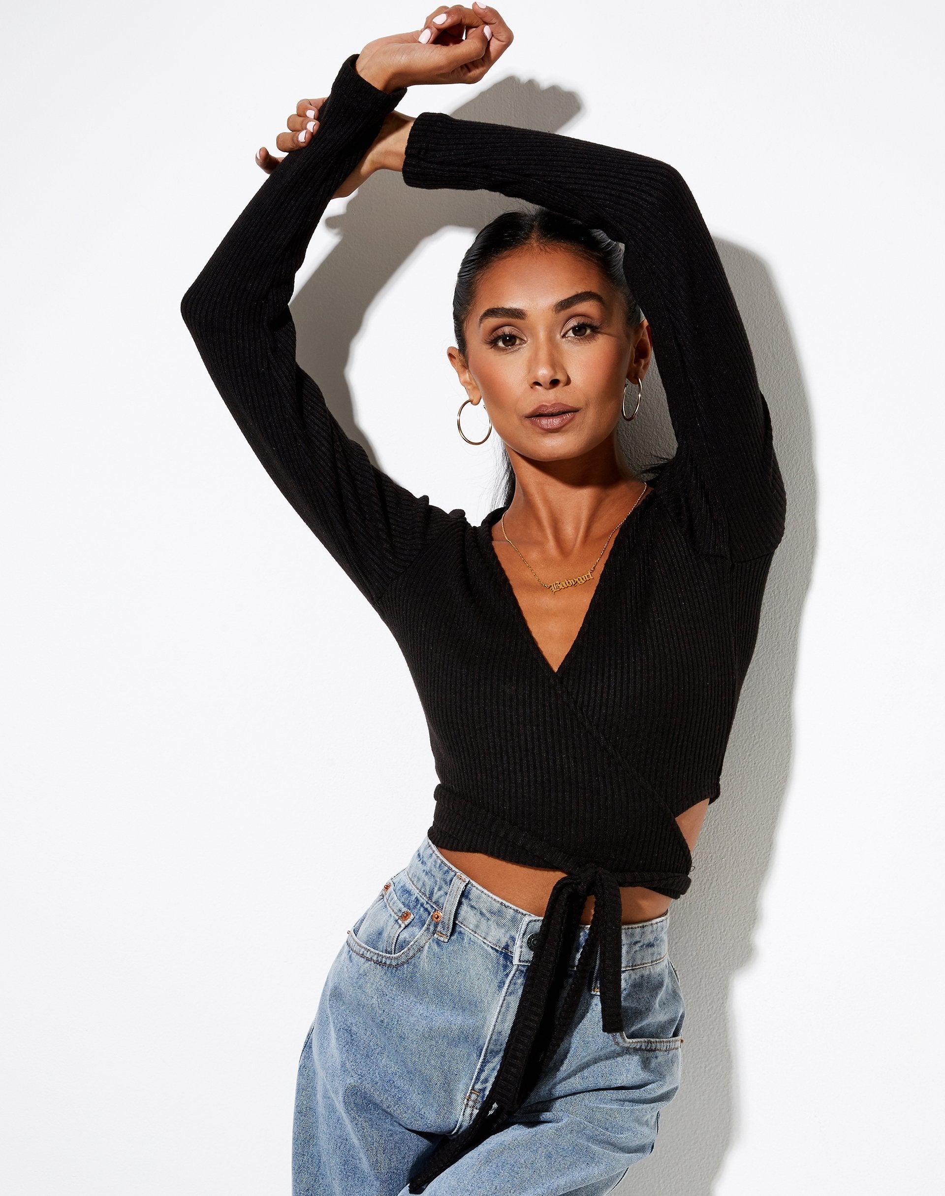 Immagine di Bianca Wrap Top in Rib Black