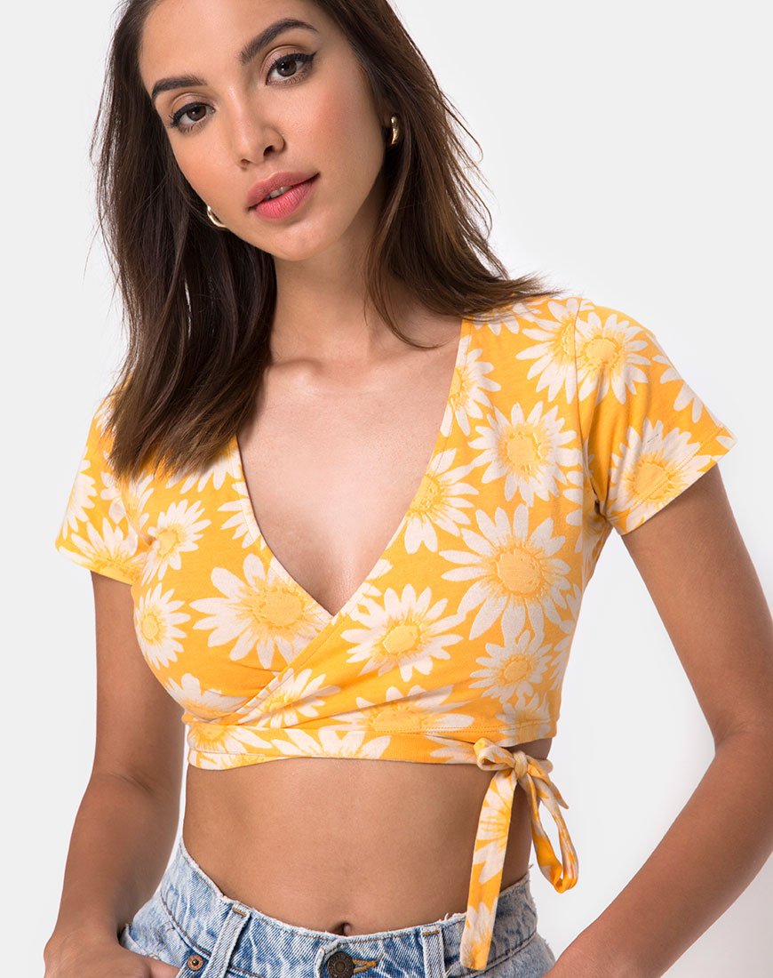 Immagine di Biaz Wrap Crop in giallo floreale sunkissed