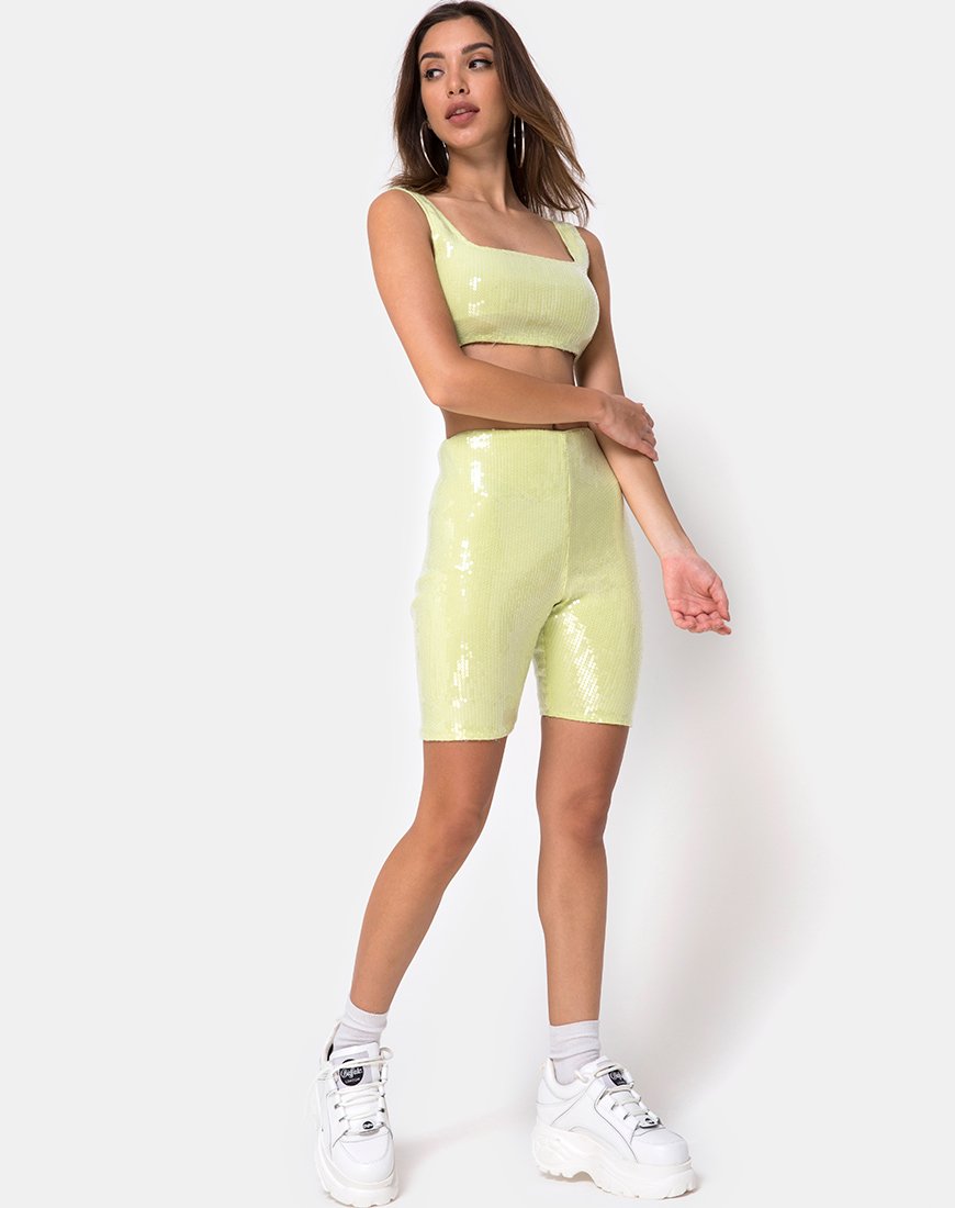 Immagine di Bike Short in verde pistacchio con paillettes trasparenti