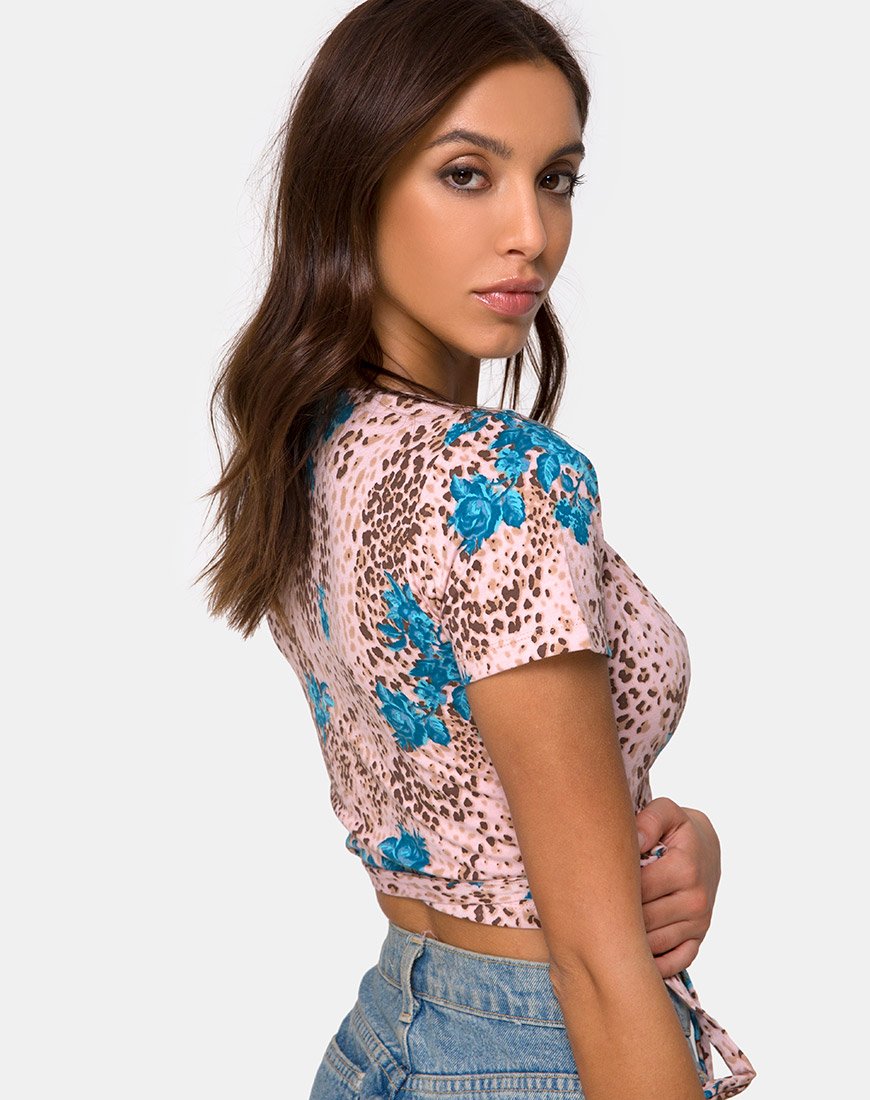 Crop Top Bilen in Jungle Flower blu e crema