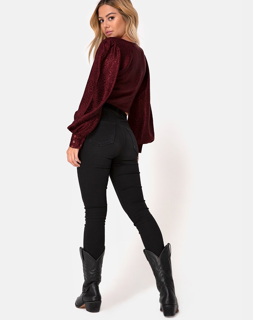 Immagine di Bina Crop Top in raso ghepardo Borgogna