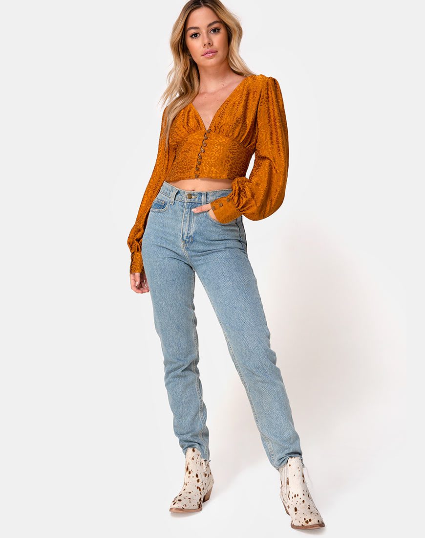 Immagine di Bina Crop Top in raso oro ghepardo