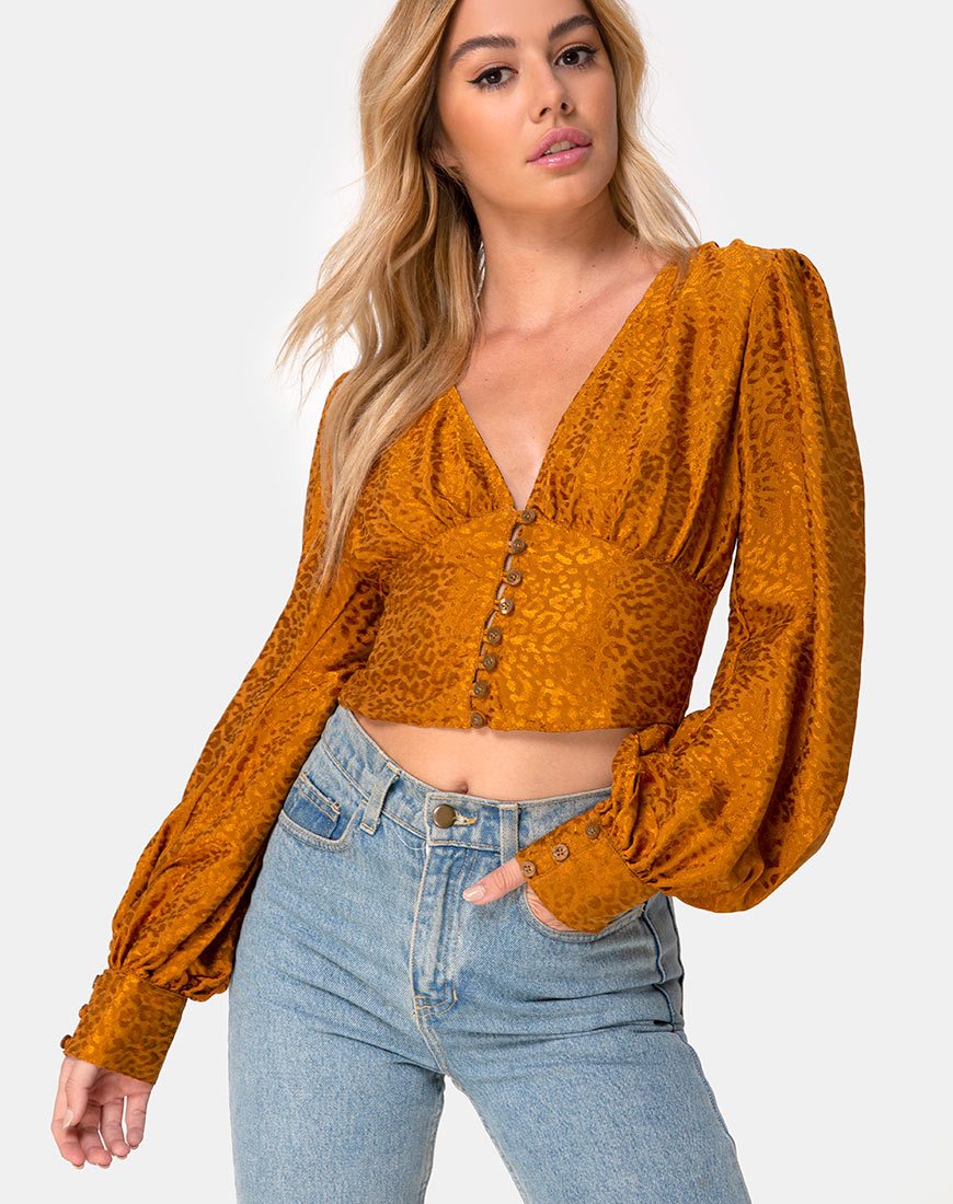 Crop Top Bina in satin ghepardo oro