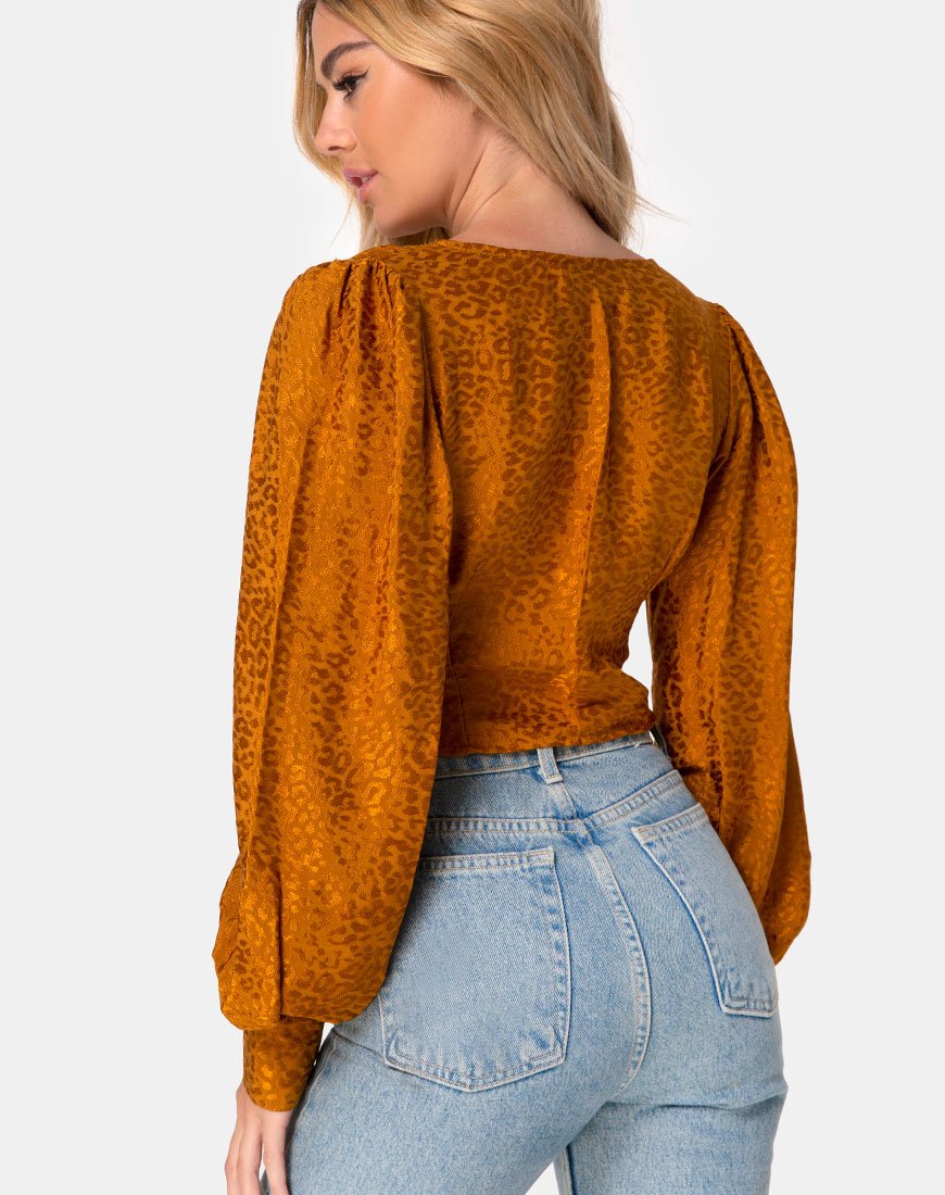 Crop Top Bina in satin ghepardo oro