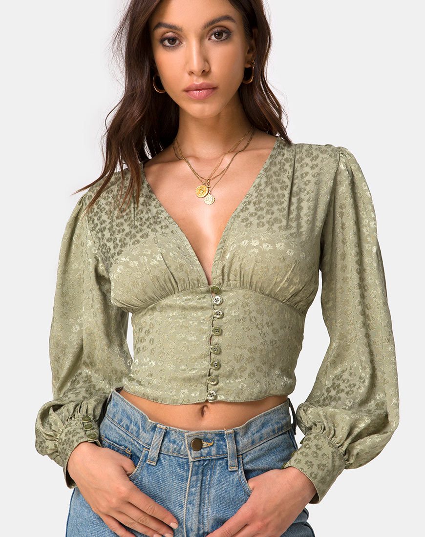 Immagine di Bina Top a maniche lunghe in raso Ditsy Rose Sage