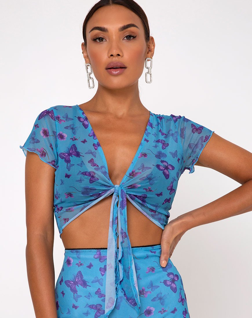 Blaza Crop Top in maglia a farfalla azzurro