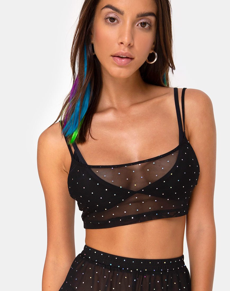 Blink Crop Top in rete di cristallo nero