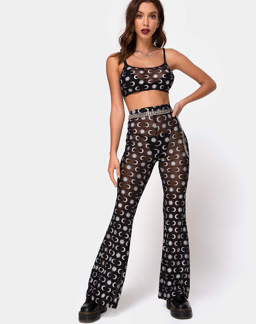 Immagine di Herlom: pantalone flare in nero over the moon con glitter