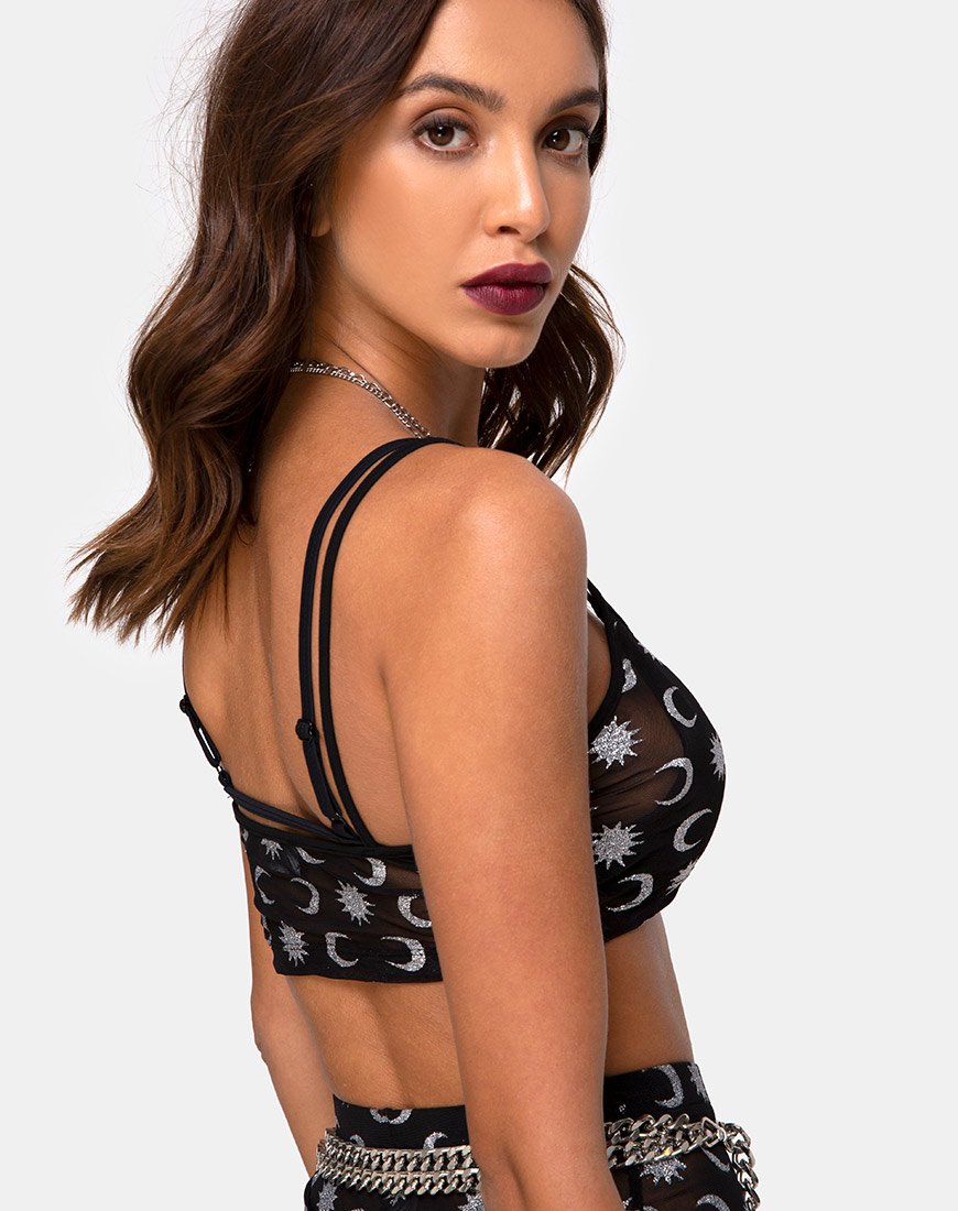 Immagine di Blink Crop Top in Over The Moon nero con glitter