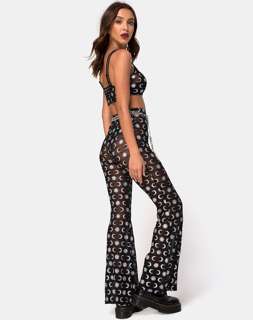 Pantaloni svasati Herlom in nero Over the Moon con glitter