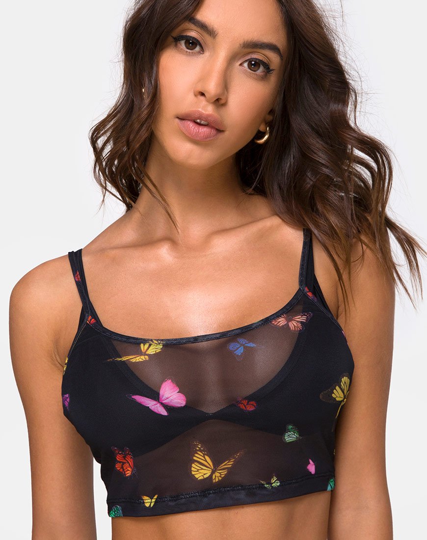 Bliss Crop Top in maglia nera a farfalla