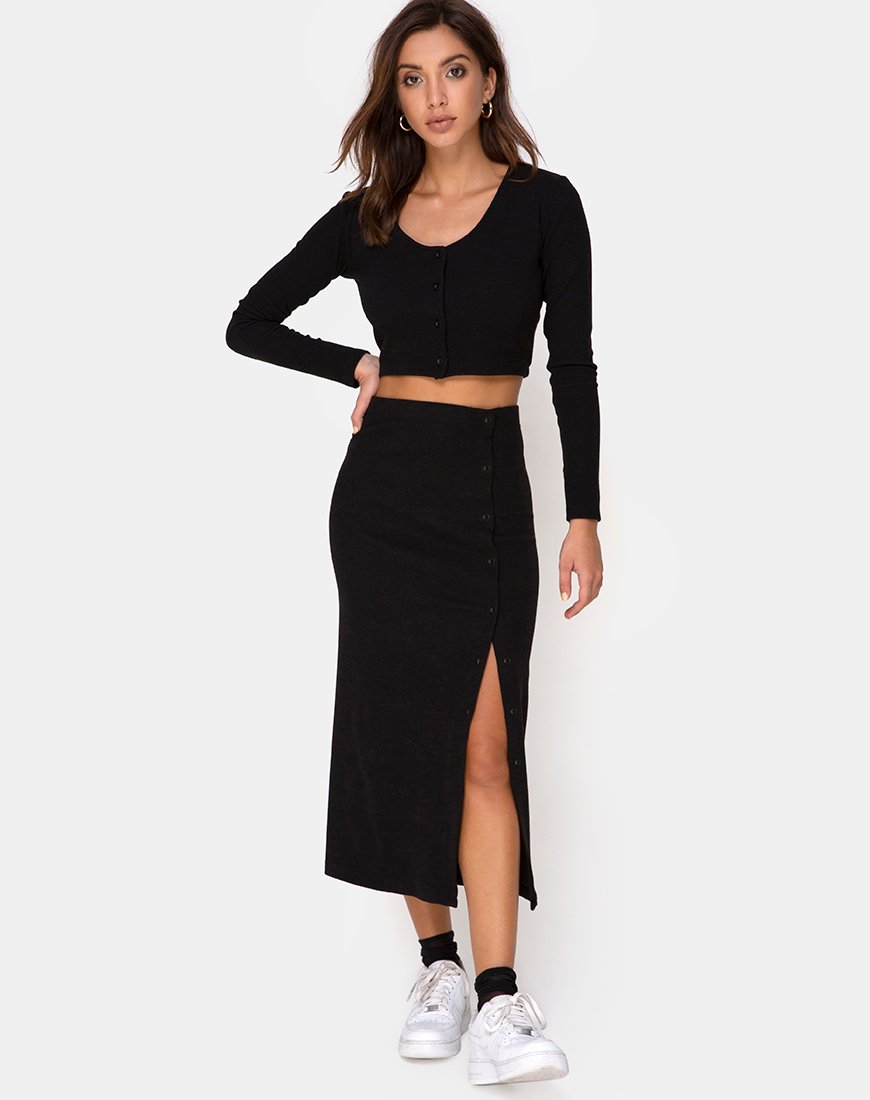 Immagine di Bobbin Midi Skirt in Black Rib