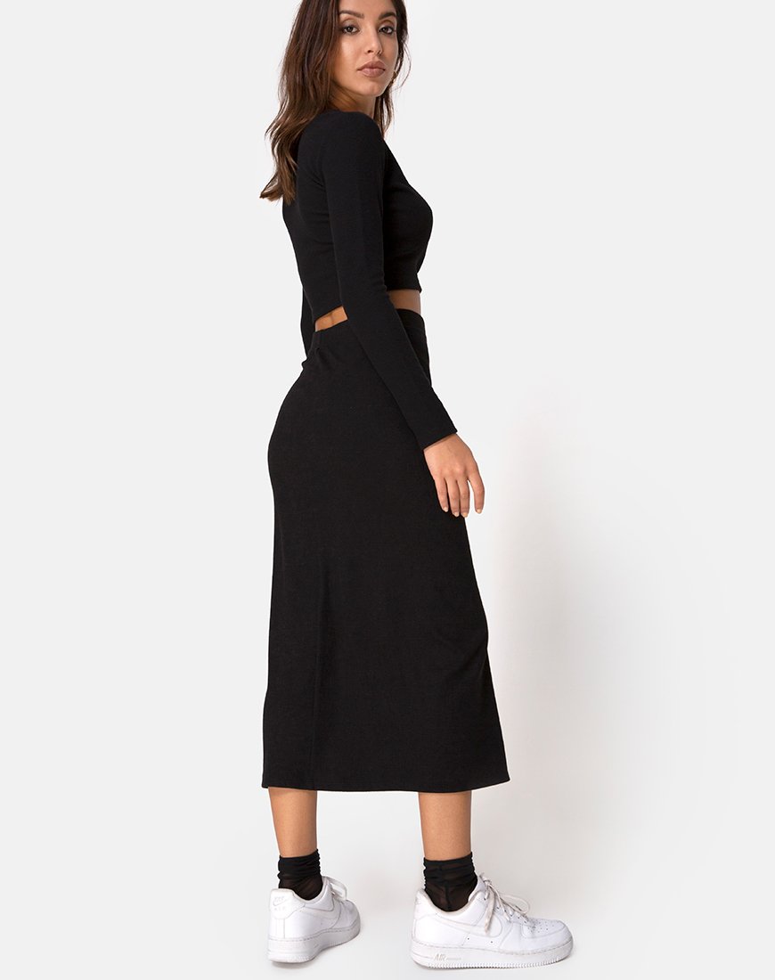 Immagine di Bobbin Midi Skirt in Black Rib