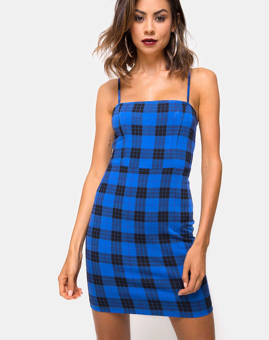 Mini abito Boco in tartan blu