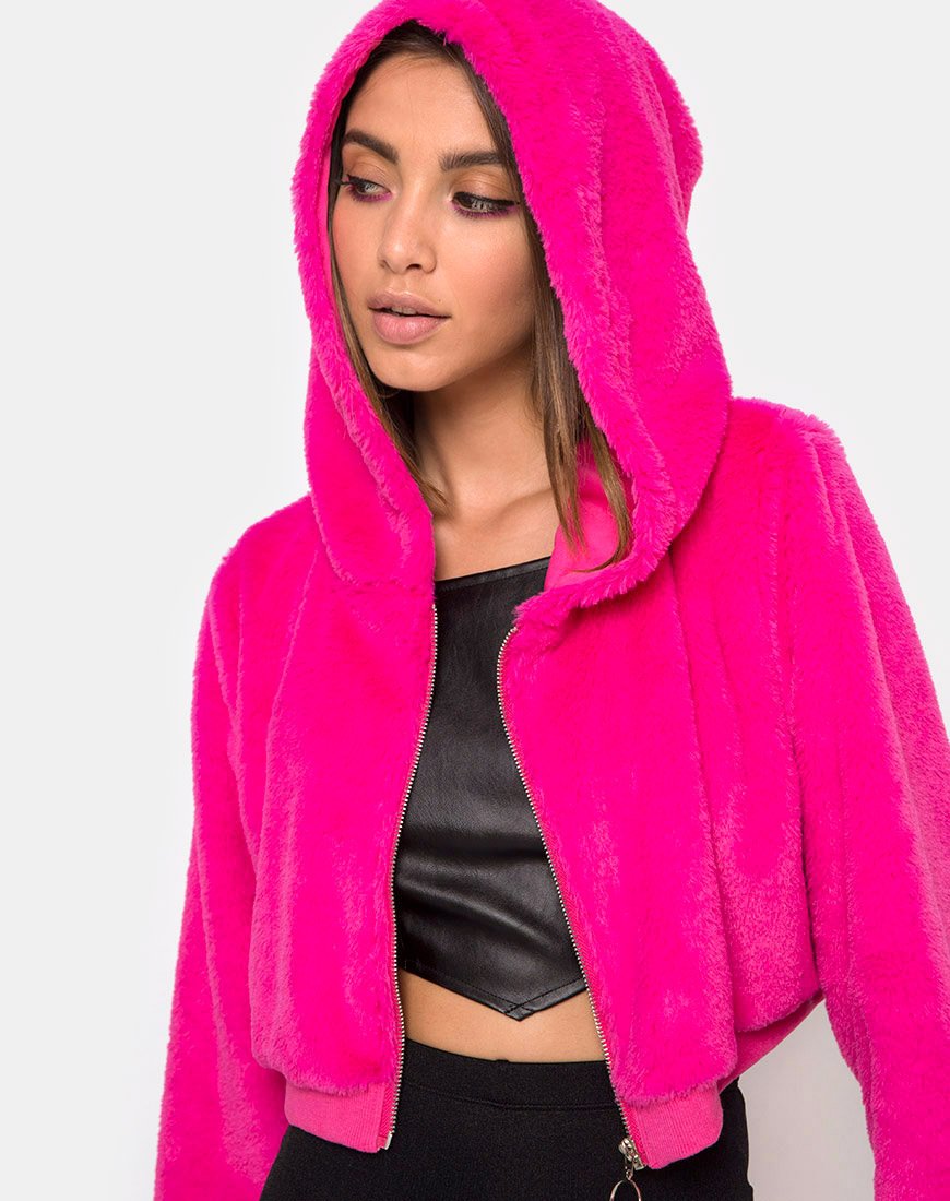 Felpa con cappuccio Bomb in pelliccia con zip Magenta