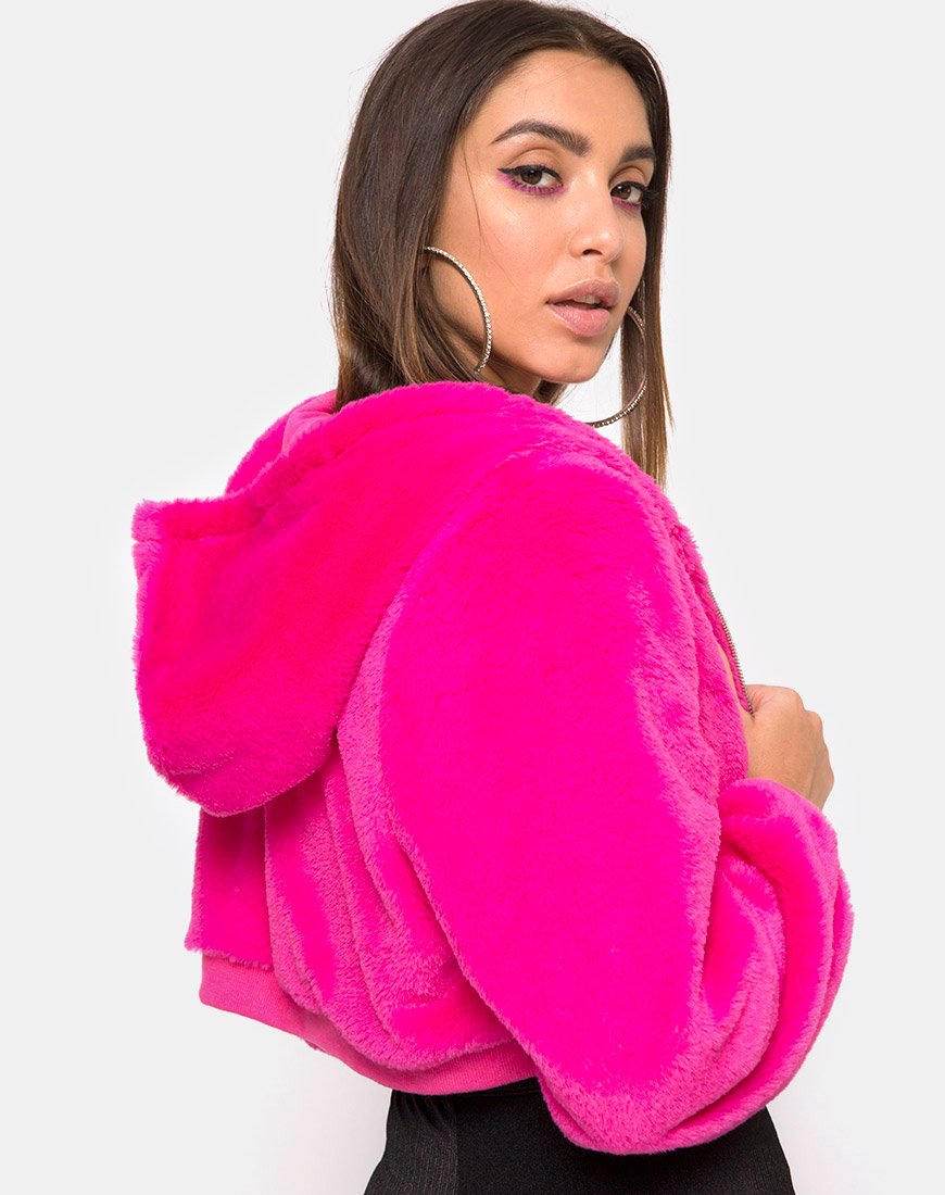 Felpa con cappuccio Bomb in pelliccia con zip Magenta