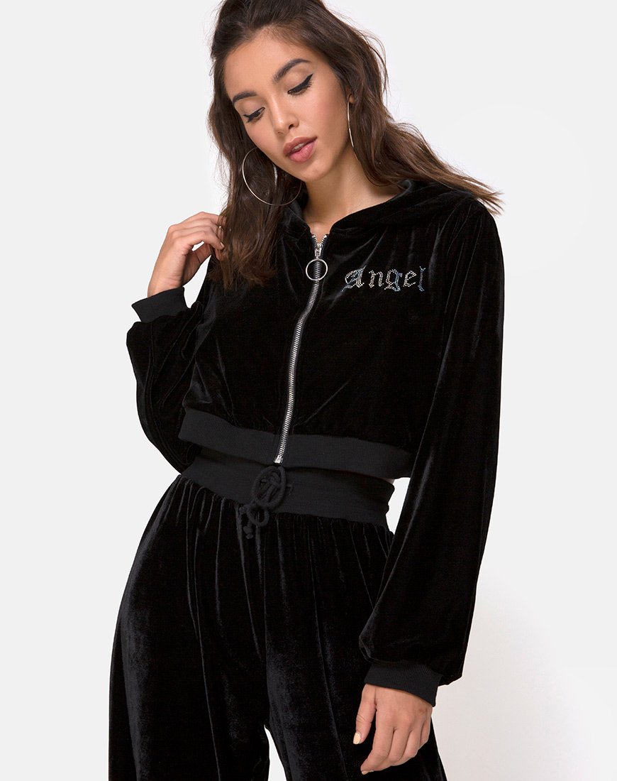 Felpa con cappuccio Bomb in nero con diamanti Angel Hot Fix