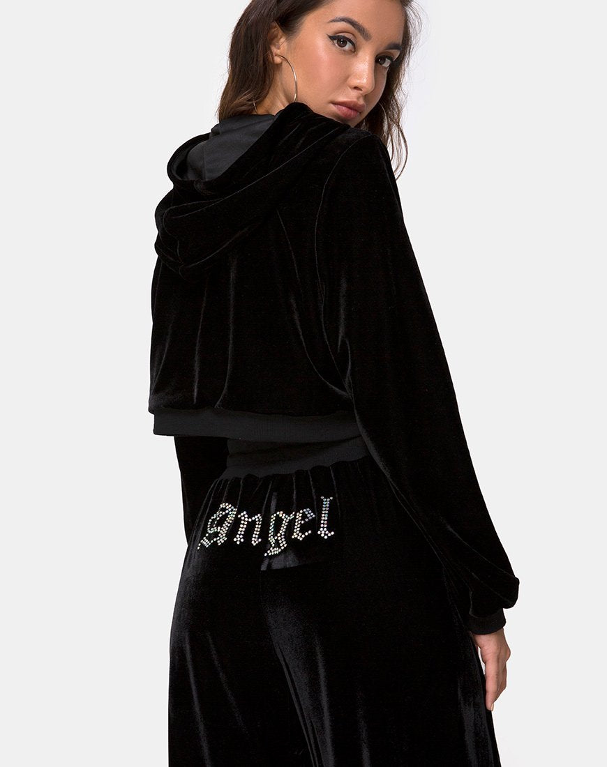 Felpa con cappuccio Bomb in nero con diamanti Angel Hot Fix