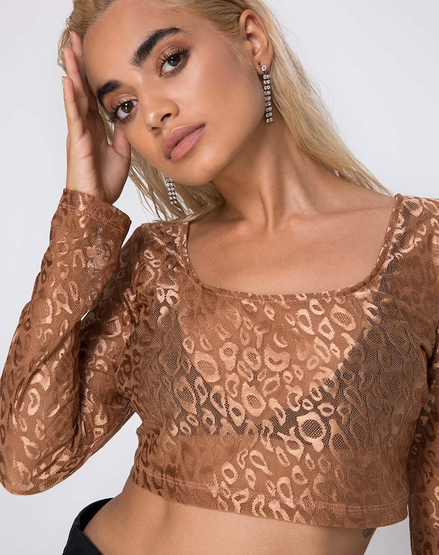 Top Bon in Leopard Sheen Net Caramel