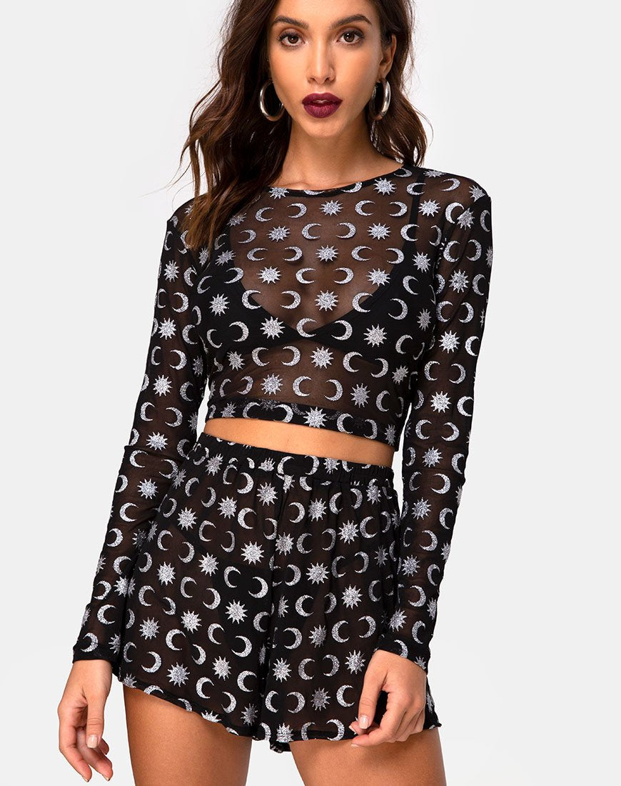 Bonnie Crop Top in Over the Moon nero con glitter