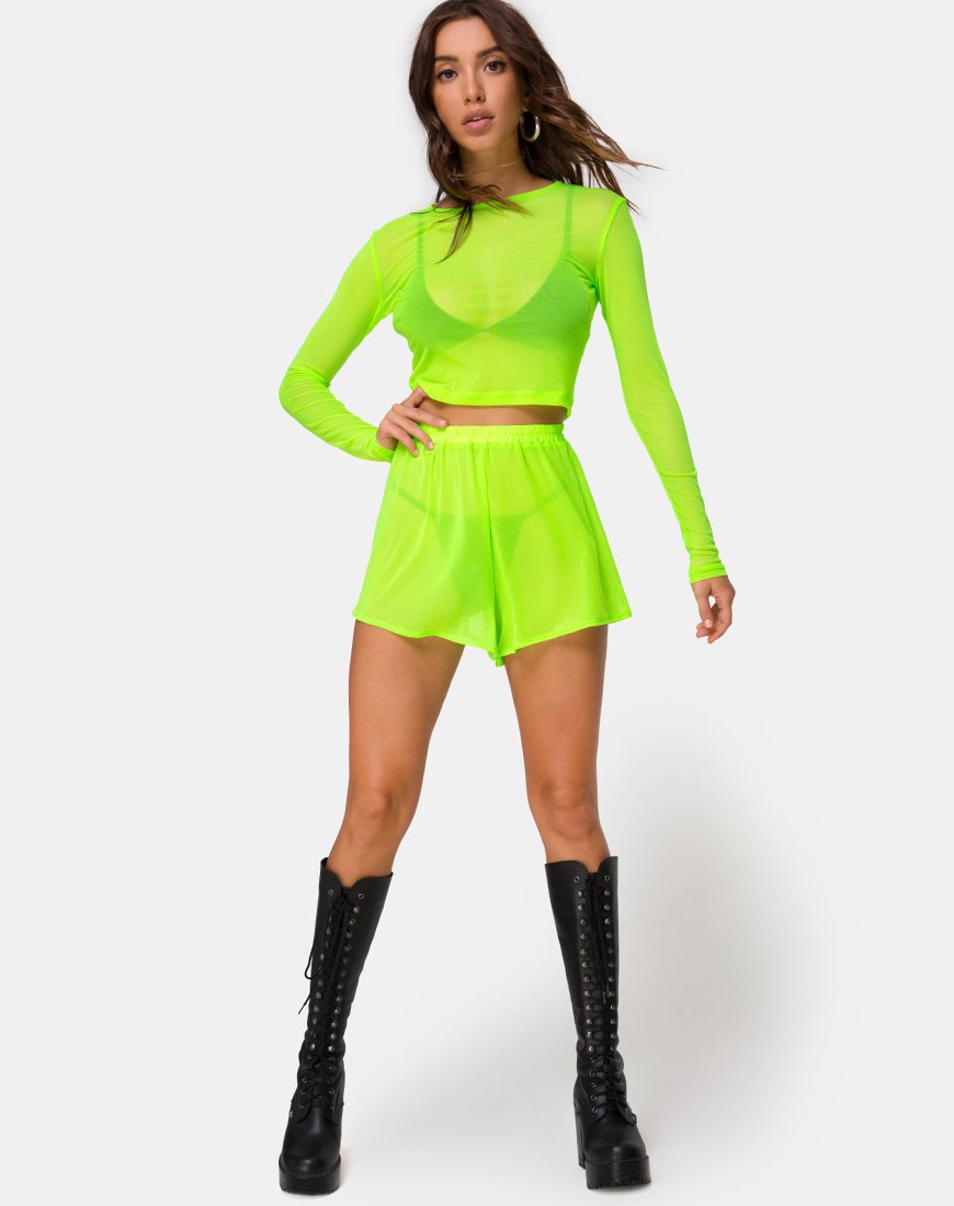 Immagine di Bonnie Crop Top in rete giallo fluo
