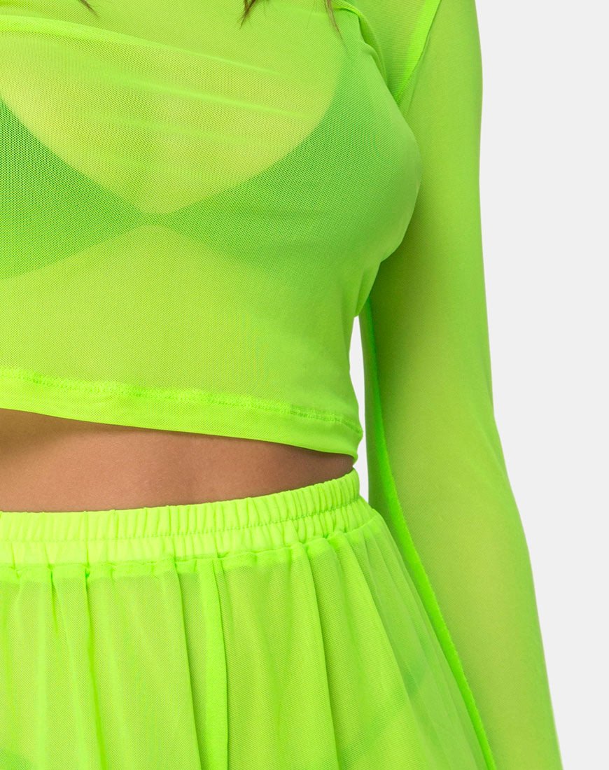 Immagine di Bonnie Crop Top in rete giallo fluo