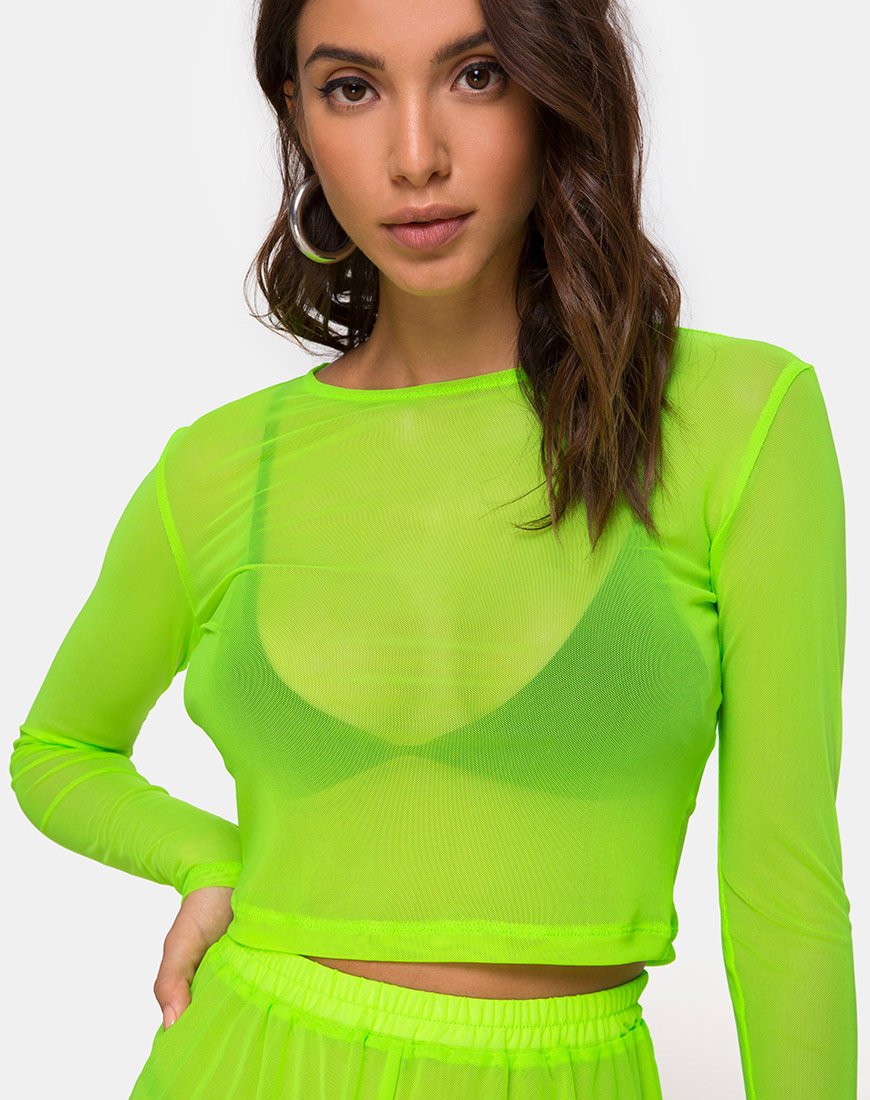 Bonnie Crop Top in rete giallo fluo