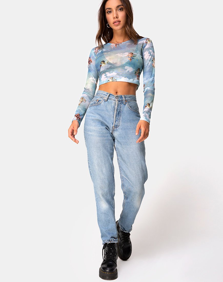 Immagine di Bonnie Crop Top in maglia blu cielo Angel
