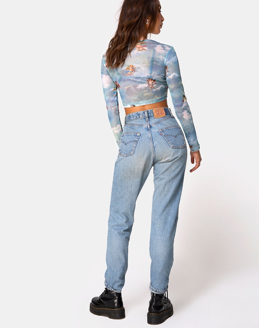 Immagine di Bonnie Crop Top in maglia blu cielo Angel