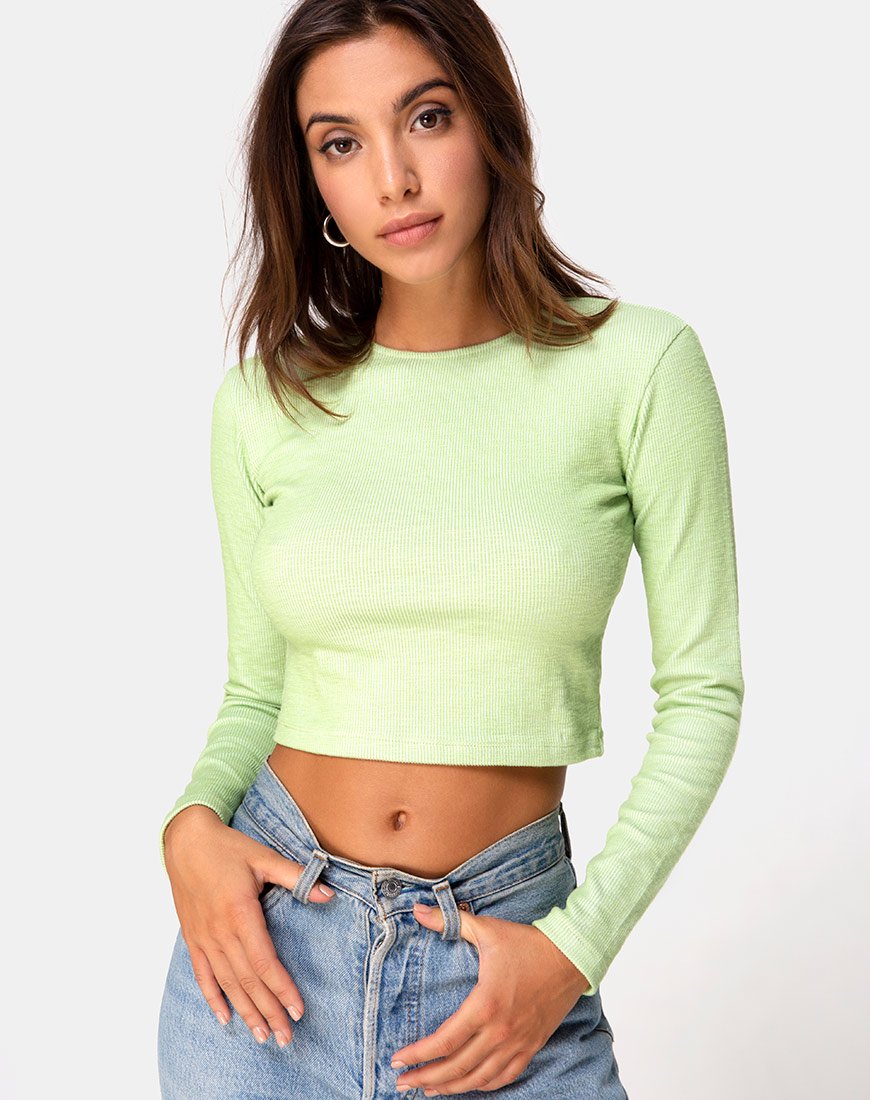 Crop Top Bonnie in Lime pastello a costine