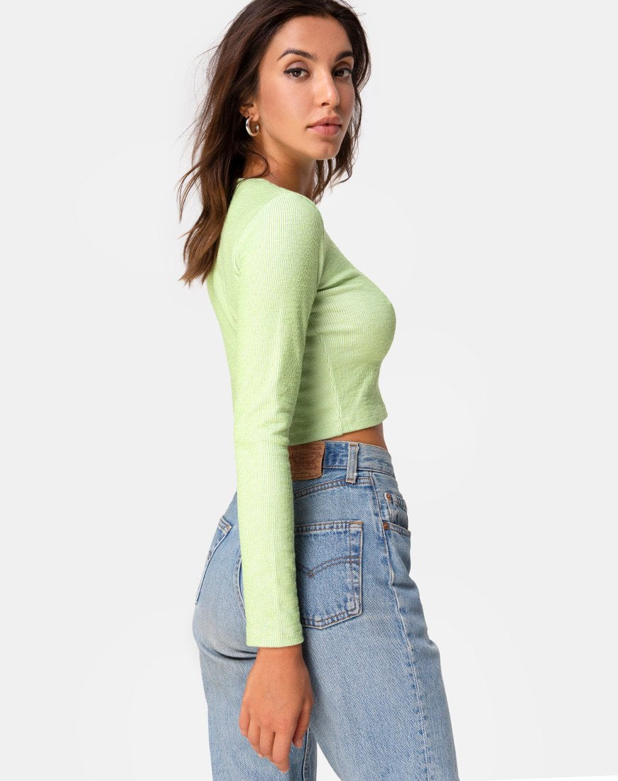 Crop Top Bonnie in Lime pastello a costine