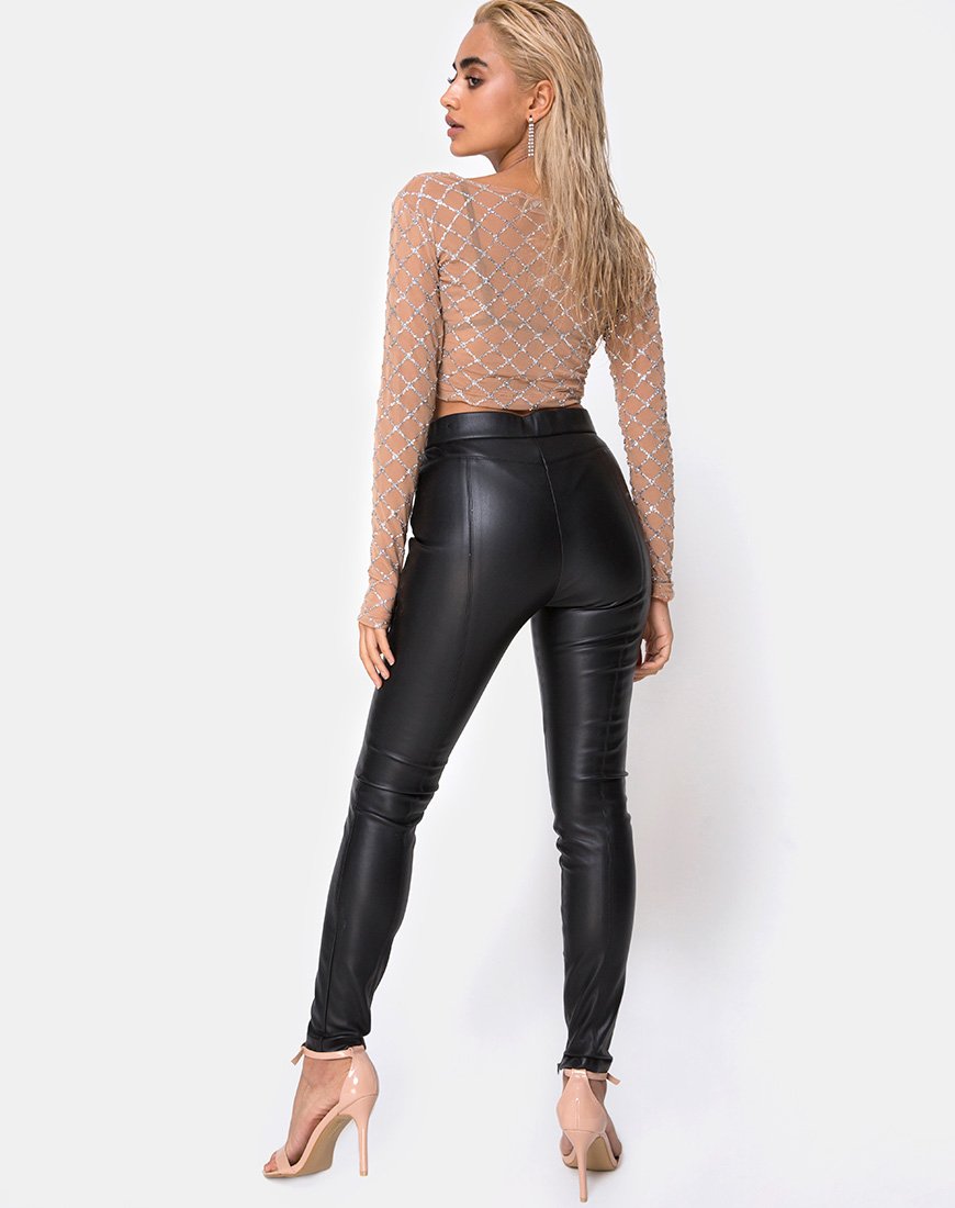 Immagine di Bonnie Crop Top in rete glitterata incrociata Tan