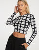 immagine di Bonnie Crop Top in Mono Painted Check Nero