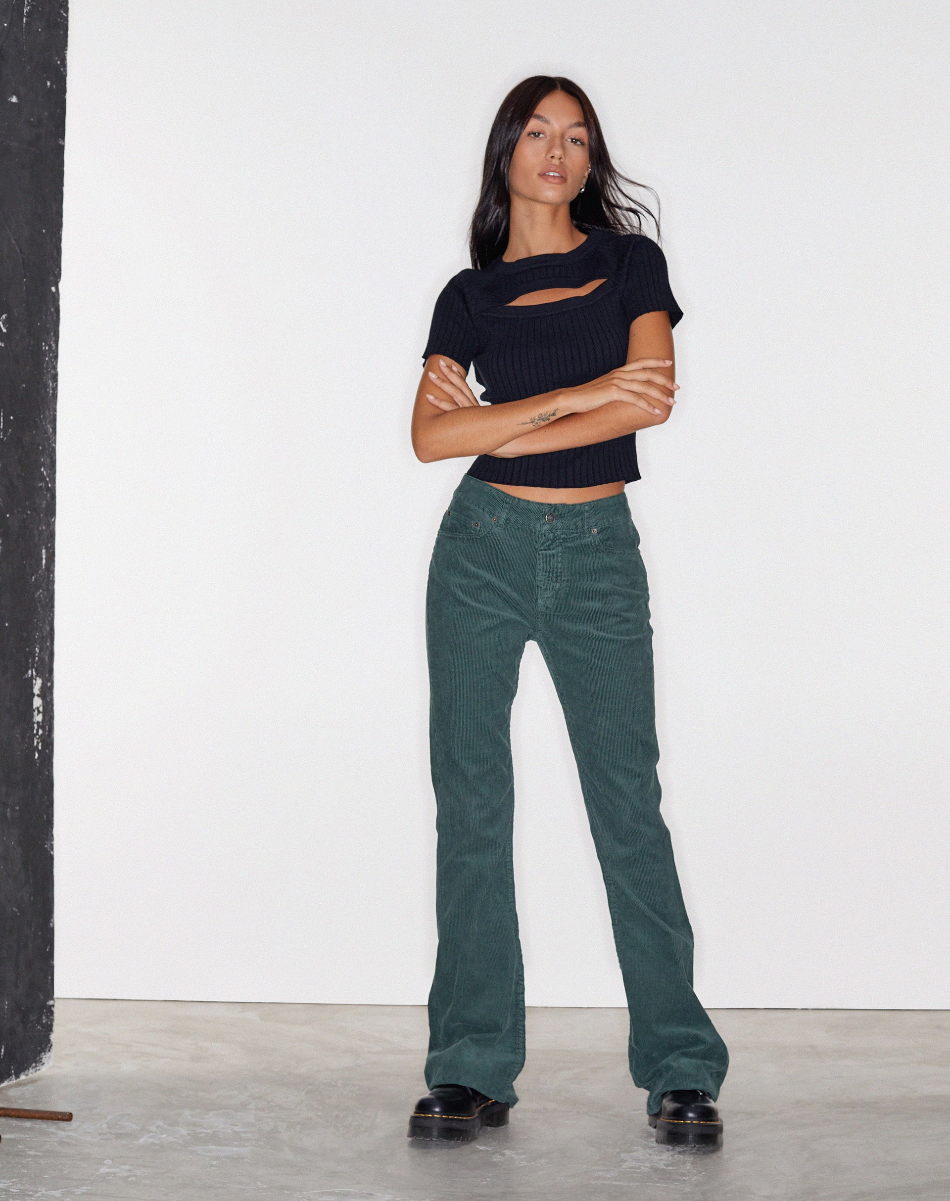 immagine dei jeans Bootleg in Cord Forest Green