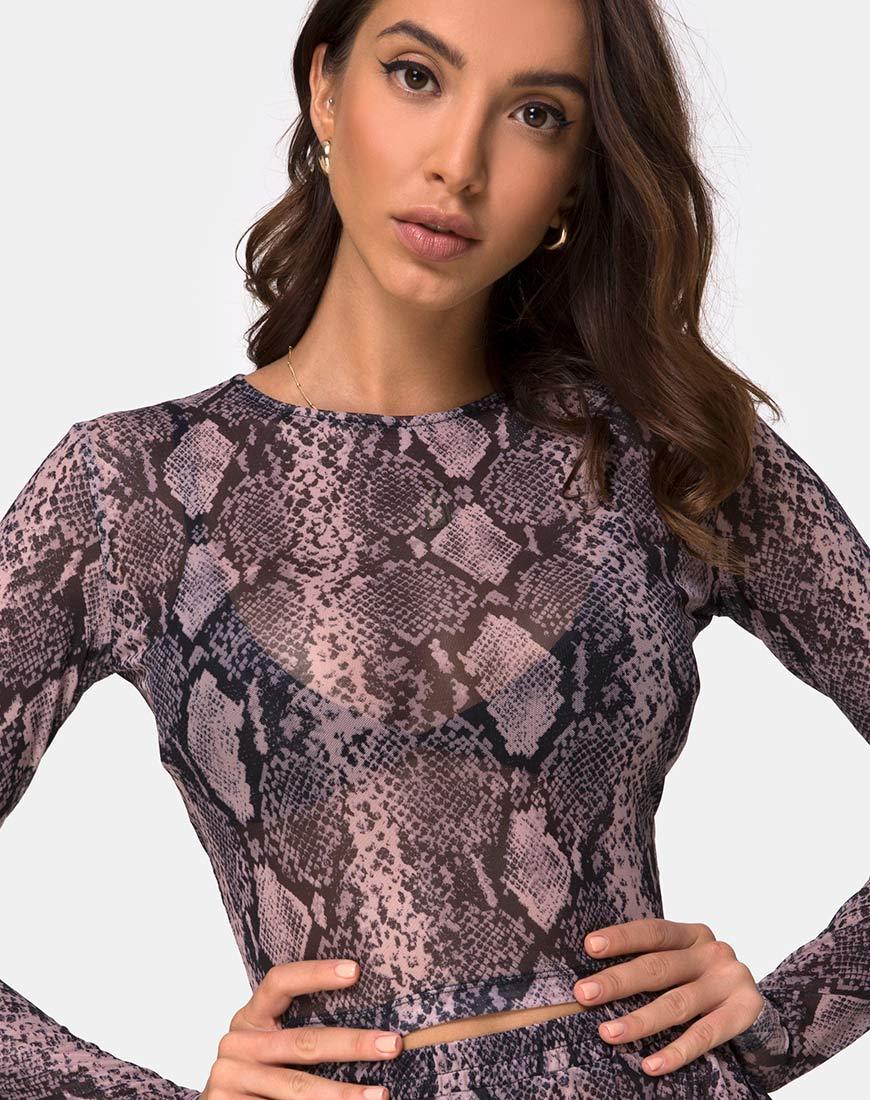 Immagine di Bonnie Crop Top Net in Taupe Snake
