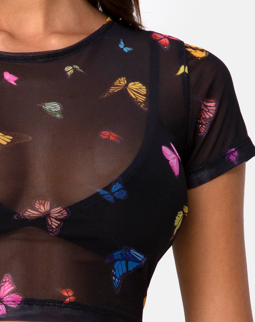 Immagine di Tiney Crop Top Tee in mesh nero Butterfly
