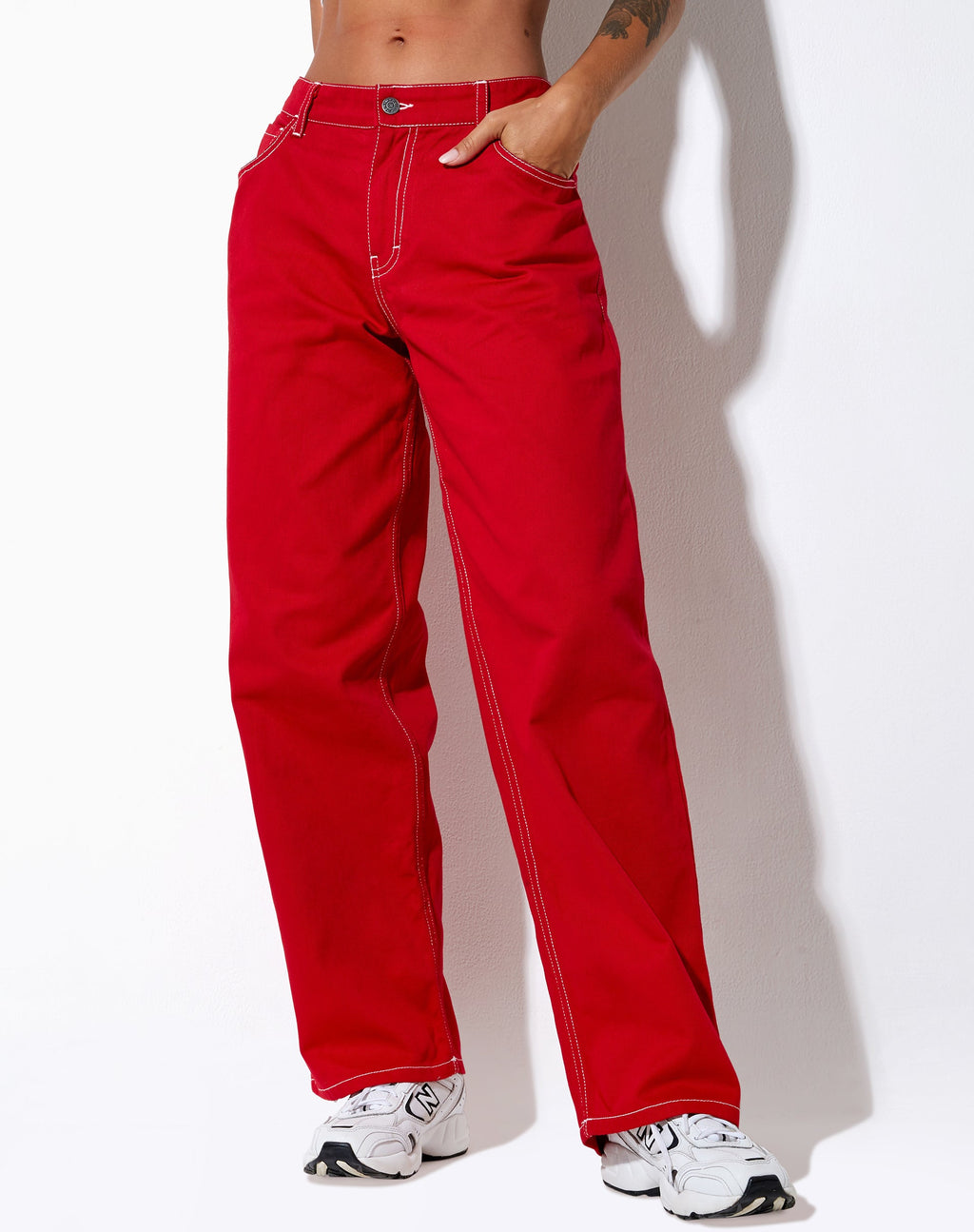 Pantalone Athene in rosso corsa e punto bianco