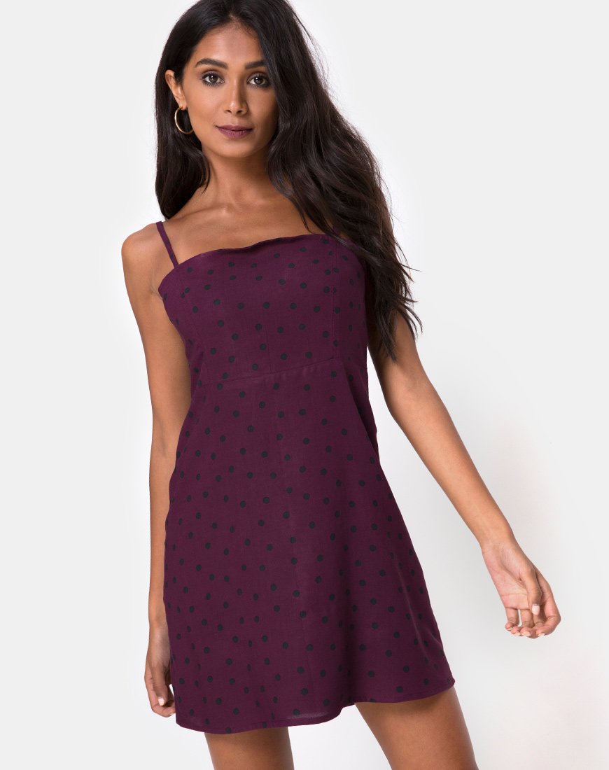 Boyasly Slip Dress in Skater Polka Vino