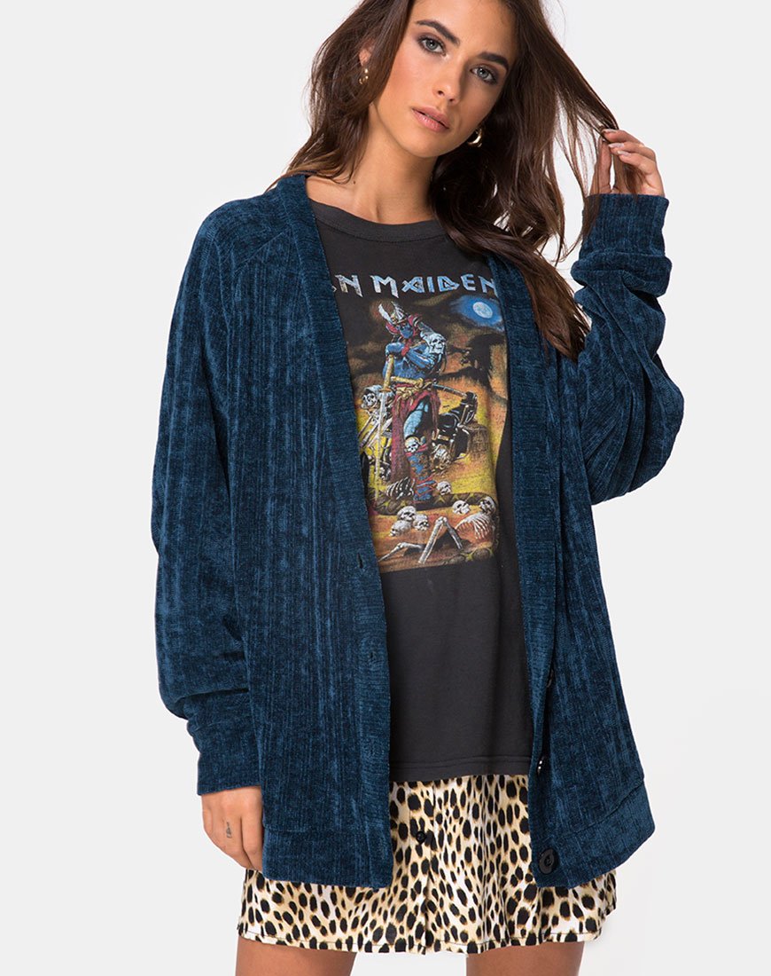 Cardigan boyfriend in ciniglia blu