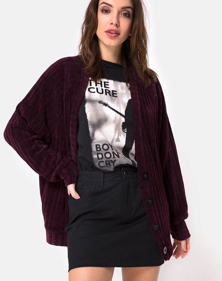 Cardigan Boyfriend in ciniglia color prugna