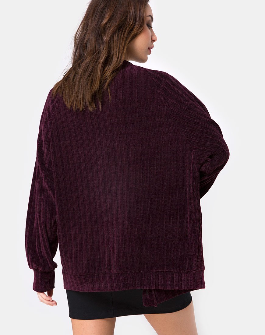 Cardigan Boyfriend in ciniglia color prugna