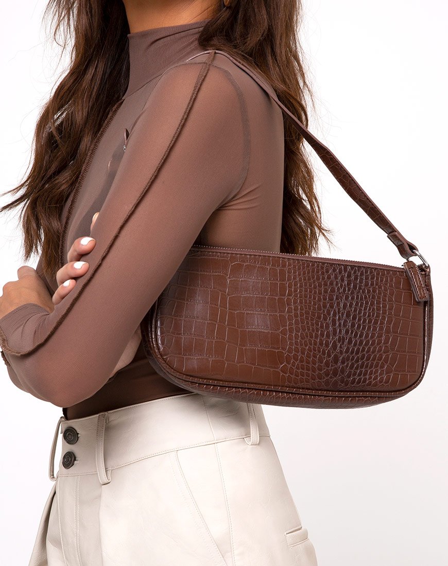 Borsa a tracolla Gigi in Croc Chocolate