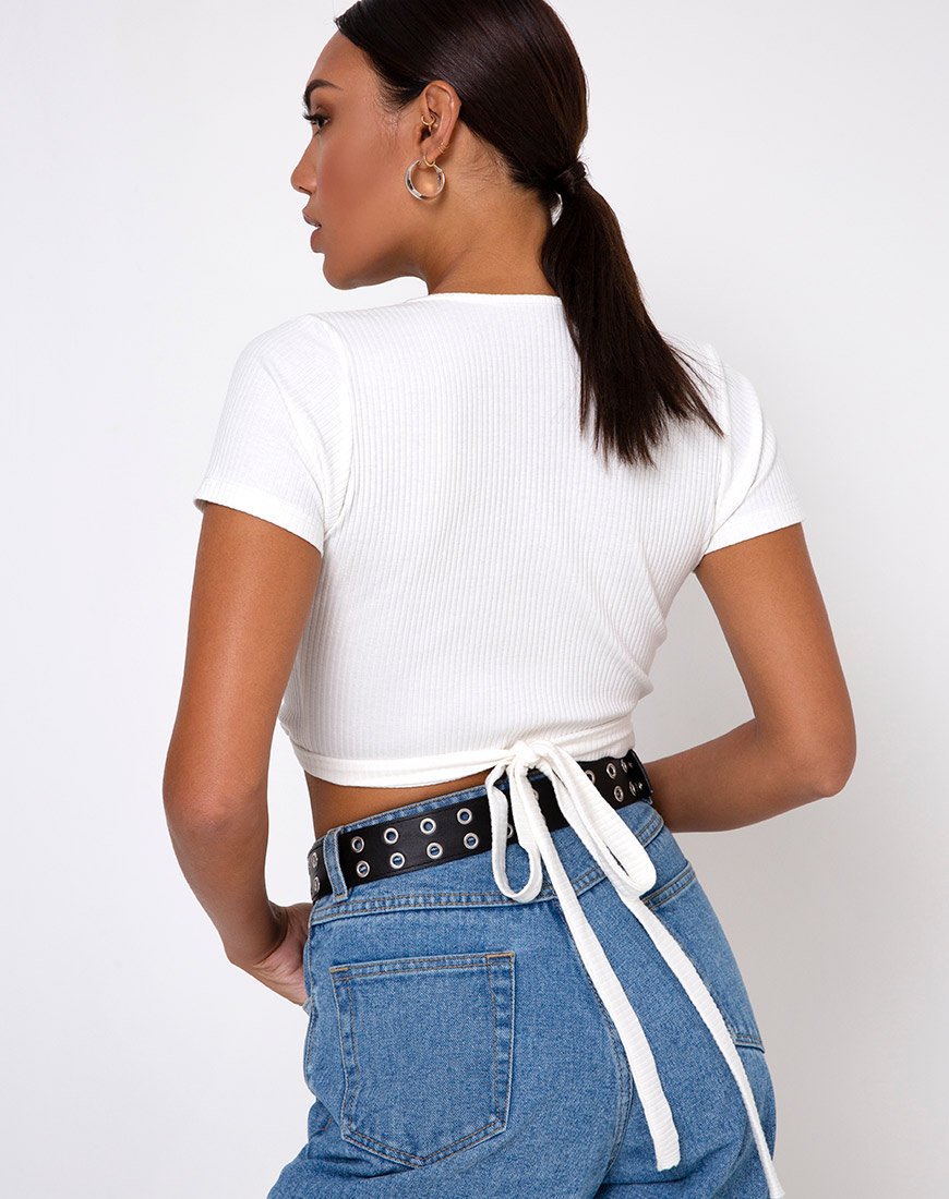 Immagine di Bria Wrap Top in Rib Ivory