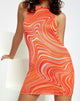 Immagine di Motel X Barbara Kristoffersen Brigitta Mini Dress in 70s Ripple Tangerine