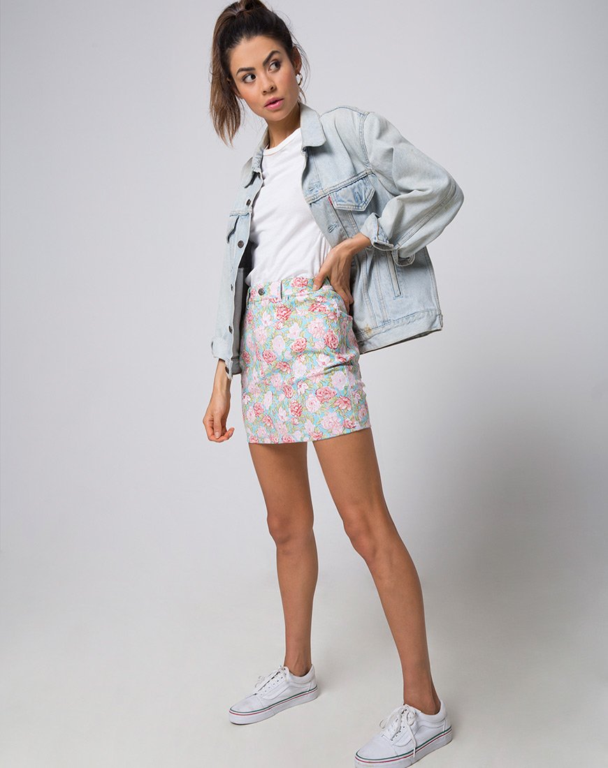 Immagine di Mini Gonna di scopa in fiore floreale base blu