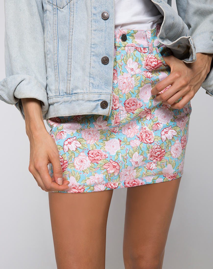 Immagine di Mini Gonna di scopa in fiore floreale base blu