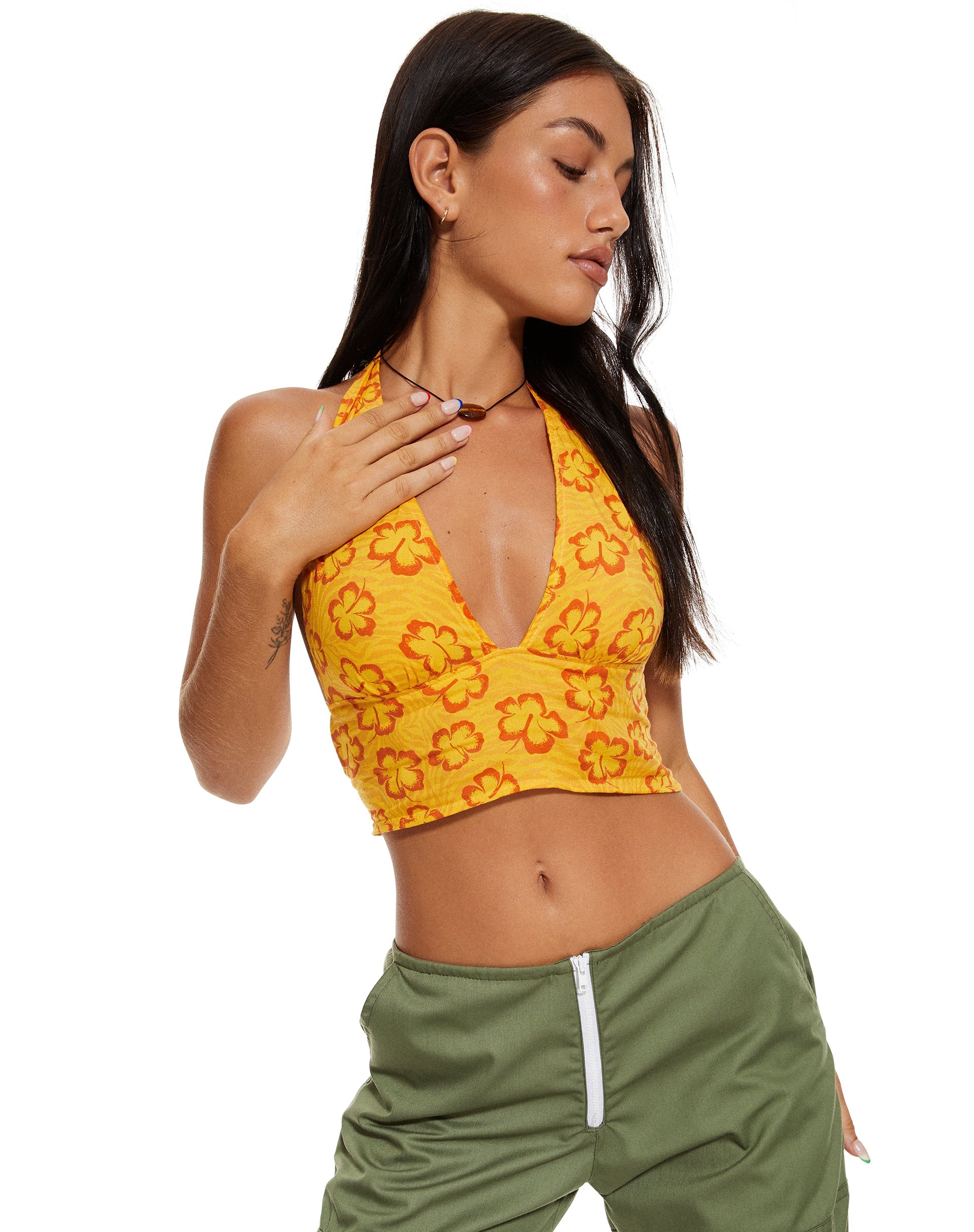 immagine di MOTEL X BARBARA Nanda Crop Top in Hibiscus Zebra Orange