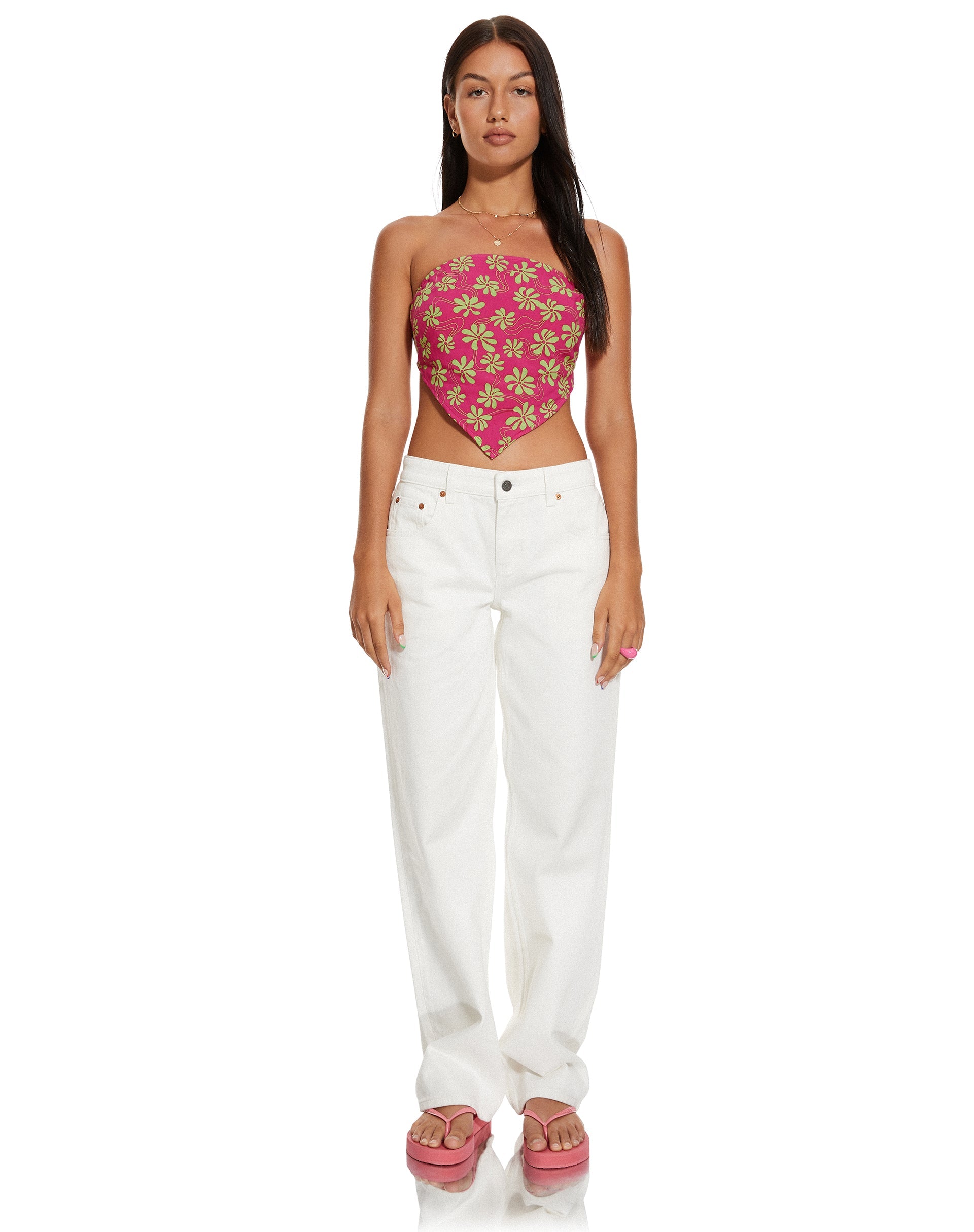 immagine di MOTEL X BARBARA Iryas Crop Top in rosa caldo floreale anni '90 da spiaggia