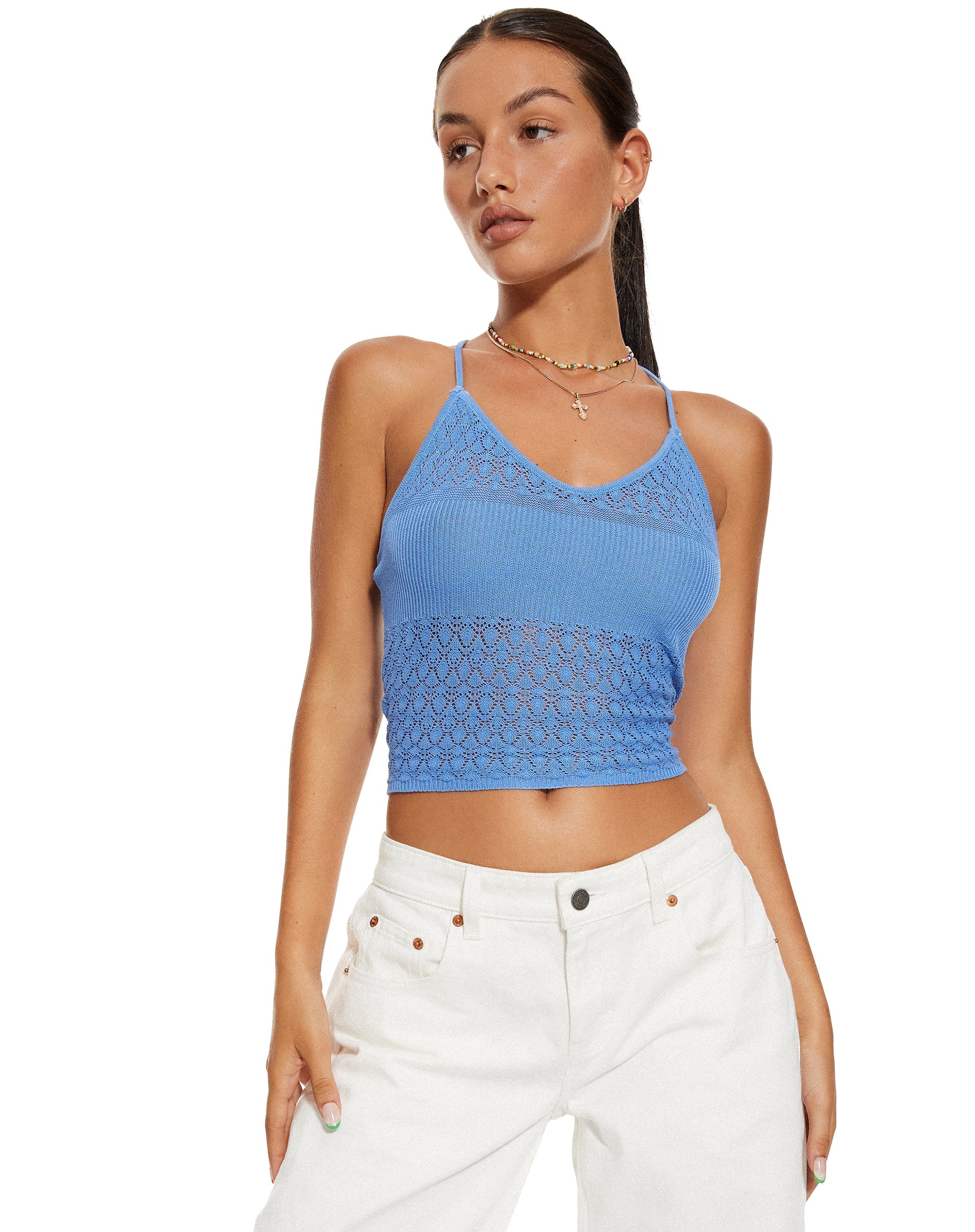 immagine di MOTEL X BARBARA Roe Crop Top in blu