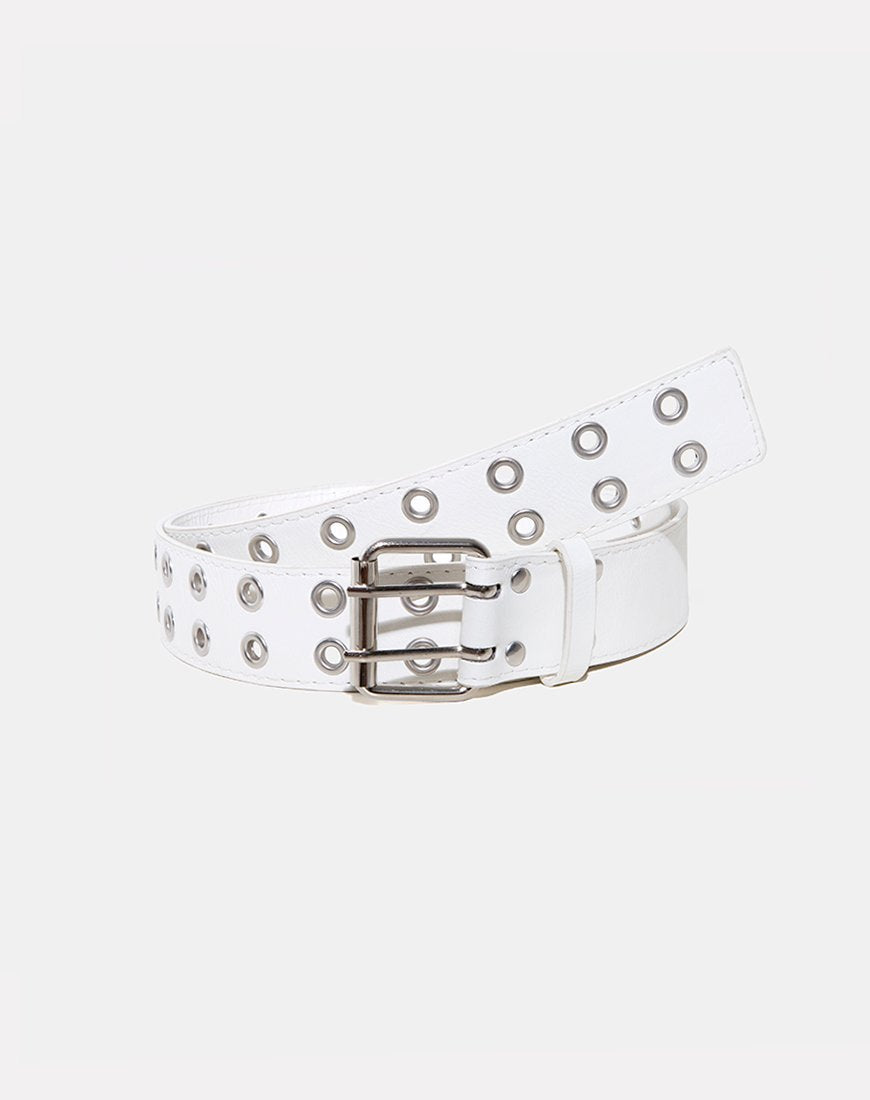Immagine di Cintura con doppio occhiello in PU bianco punk